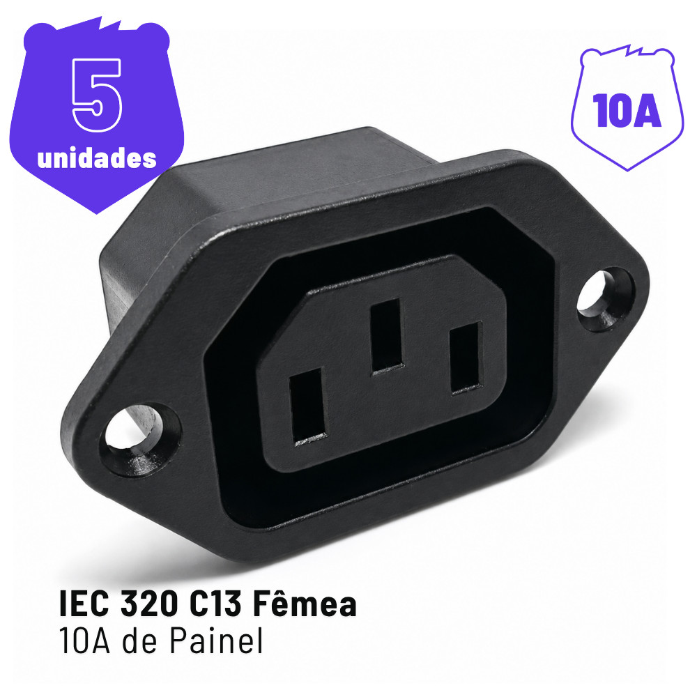 Kit 5 Plug Tomada IEC 320 C13 Fêmea 10A para Painel