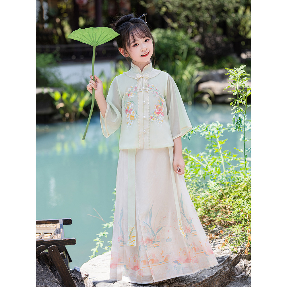 Meninas Hanfu cavalo rosto saia terno primavera outono estilo chinês crianças Ming feito Tang terno 2025 novo estilo men