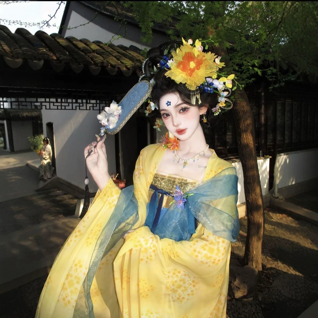 Flor de grampo de cabelo estilo mais vendido [Fanghua] Hanfu feito na dinastia Tang estilo saia na altura do peito resta