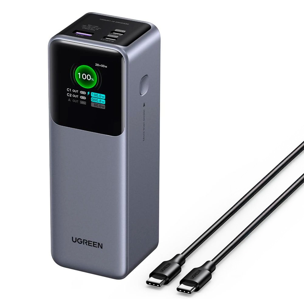 Power Bank Ugreen 25000mAh 3 em 1 Portátil 200W Cinza