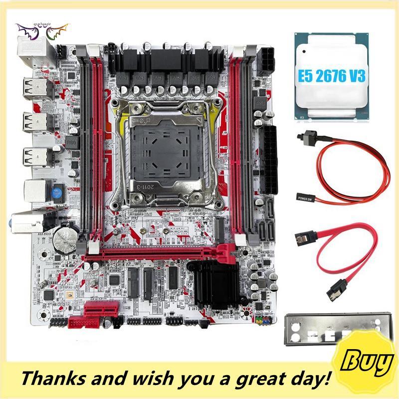 Placa-Mãe X99 + E5 2676 V3 CPU X99G757 Para Jogos LGA 2011-3 DDR3 HM55 Chip Suporta Até 64 Gb De Memória