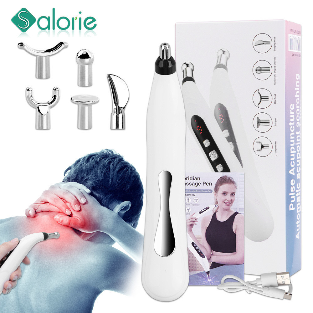 SALORIE Caneta De Acupuntura Eletrônica 5 Cabeças Massagem Meridiana Laser Massager Automática De  Da