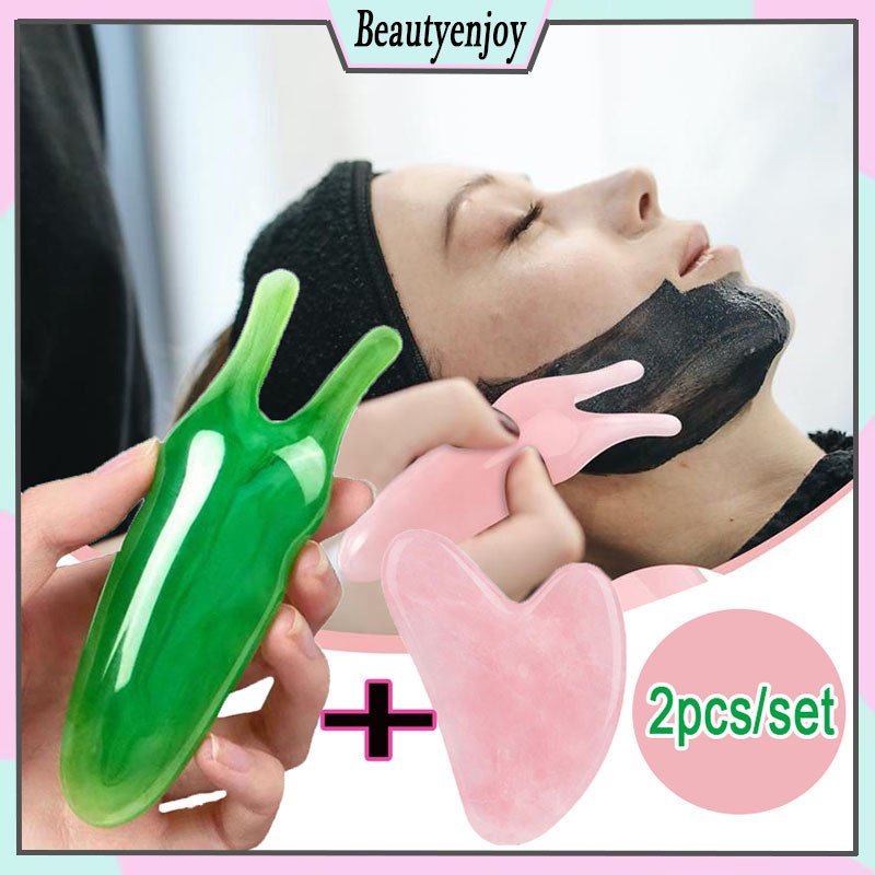 Conjunto De Ferramentas Gua Sha De 2 Unidades Raspador De Nariz Levantamento Facial Board Y-Shape Acupoint Massager Form