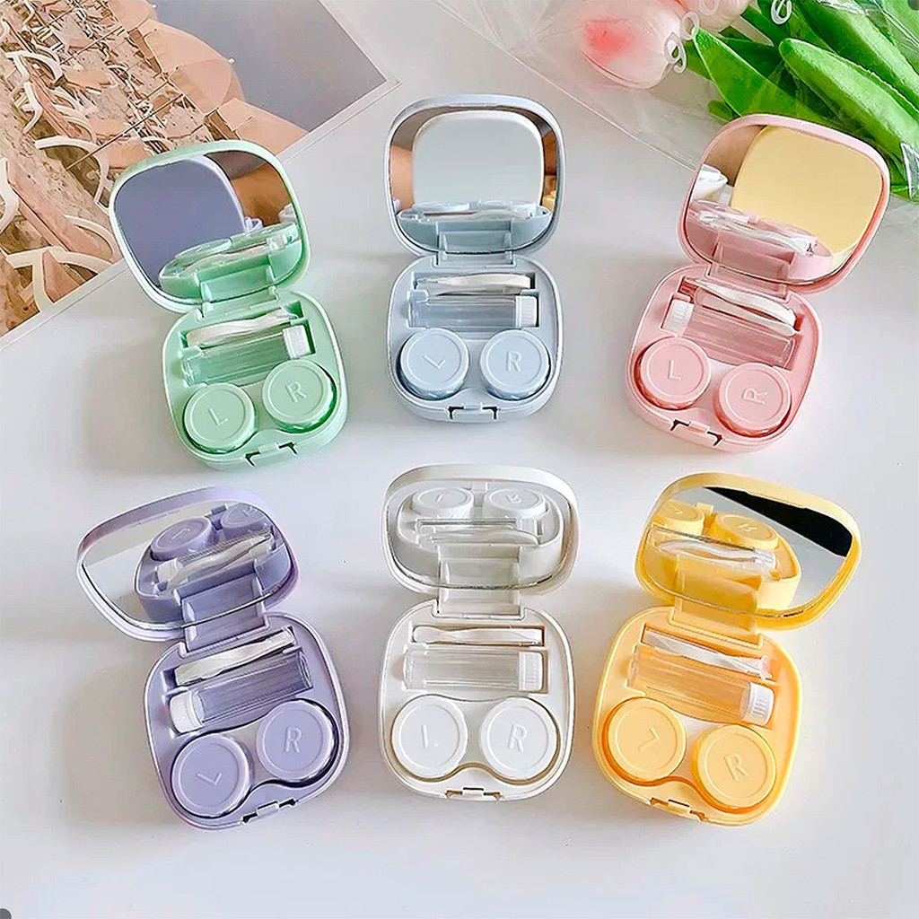 Mini Estojo Porta Lente De Contato Kit Pinça Ventosa Espelho Ideal para Viagens e Transporte Lucky Clover