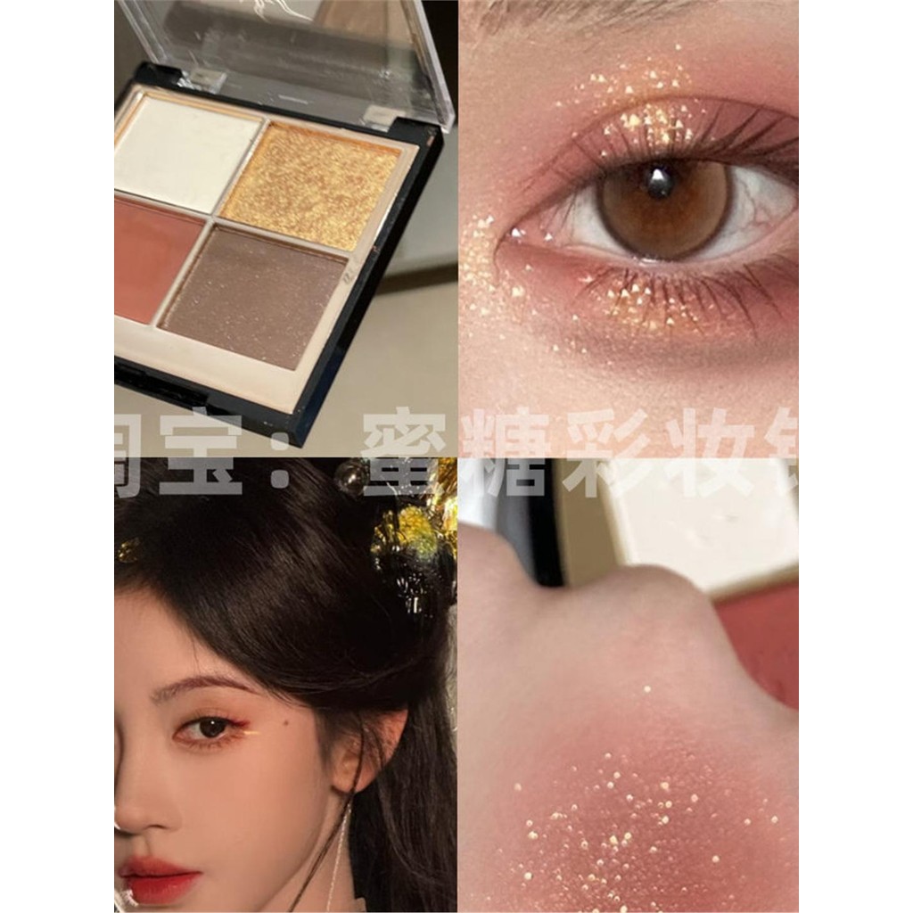 Gilt Fortune Flower Lucky Red Gold Eye Makeup Lucky Gold Wine Red Strobe Paleta de sombras de quatro cores Maquiagem de