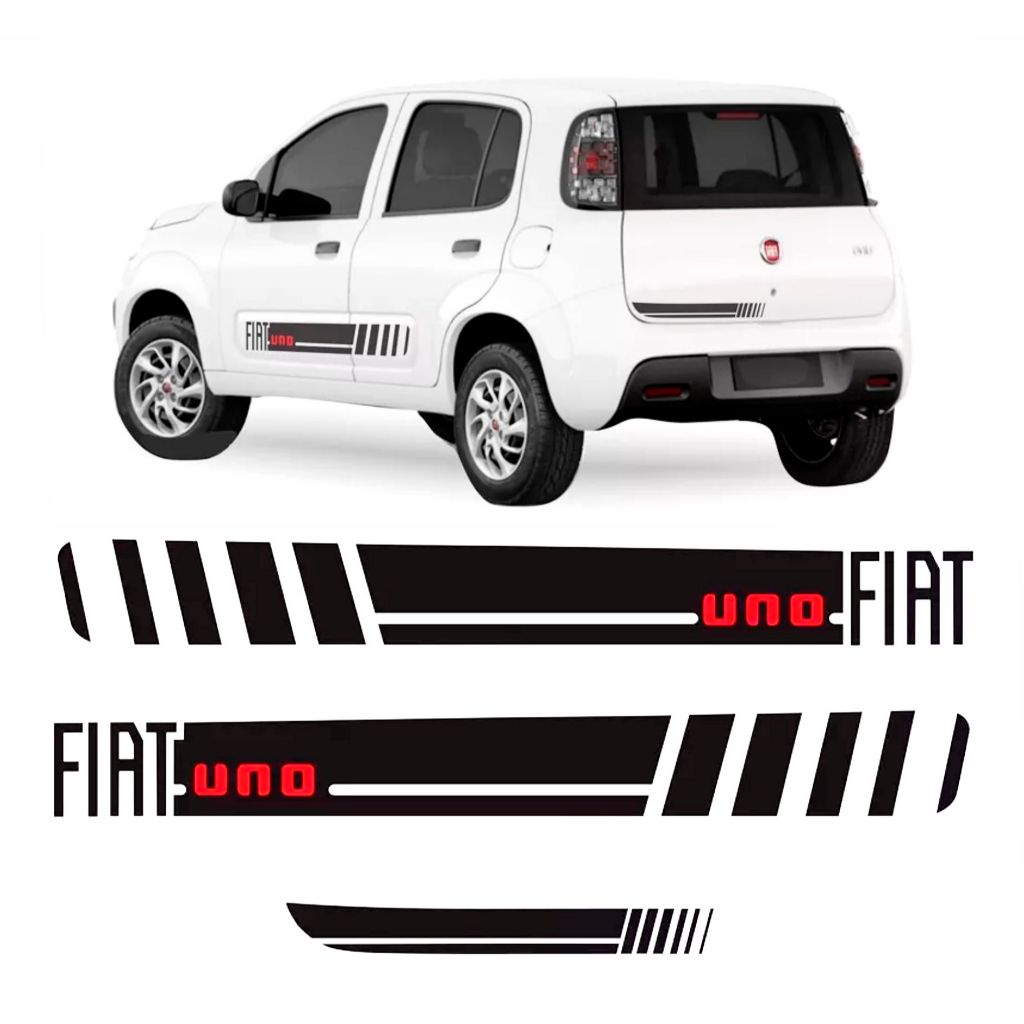 Adesivos Novo Uno Vivace Laterais E Traseira Sport Kit 3 Und Personalizado Preto Brilho FT50