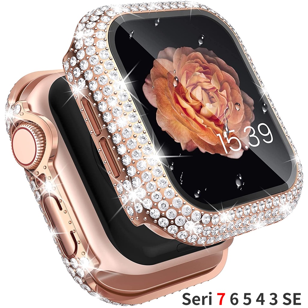Caixa De Diamante Para Relógio De Vidro Temperado Embutido Apple 41mm 45mm 38/40/42/44 iWatch Série 7 6 SE 5 4 3 2 Tampa t500 x7 t5 t55 ft50 w26 w46 w56