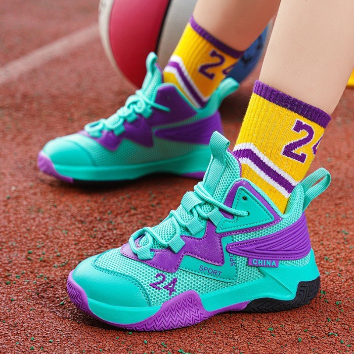 Meninos tênis de basquete 024 primavera outono novo estilo sapatos infantis treinamento prático malha respirável Anti-de