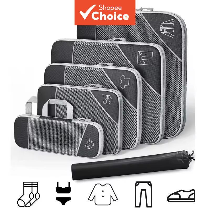 Conjunto Organizador de Compressão para Bagagem de Viagem com Bolsa para Sapatos, Malha Visual, Portátil e Leve