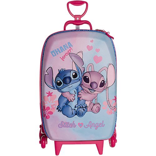 🌺Mala Infantil Stitch Angel Rodinhas 3D Resistente Leve Viagem Meninos Meninas