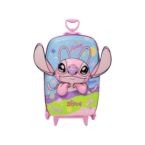 Mochila Infantil Angel Stitch 3D Rodinhas Resistente Leve Duravel Uso Escolar Viagem