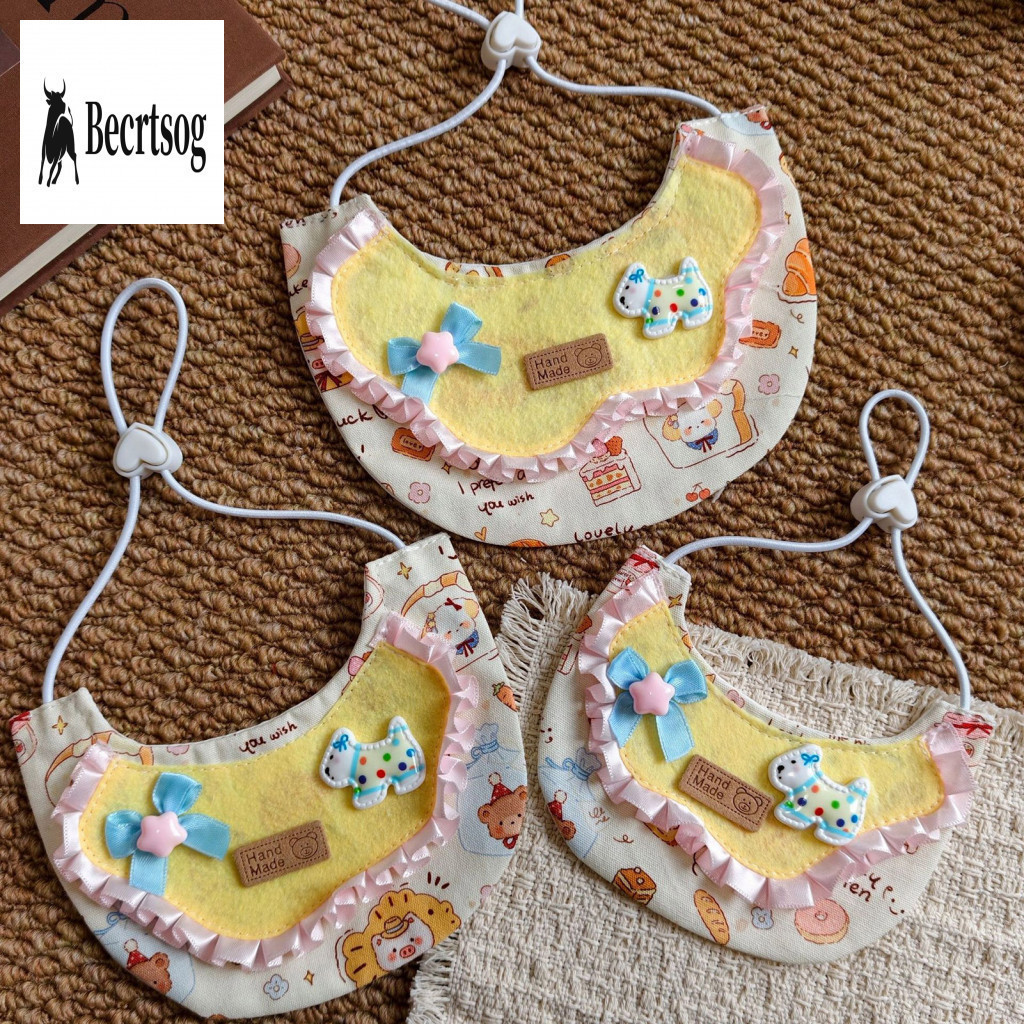 Yellow Pet Bib Adjustable Elastic Cat Bandana with Cute Cartoon Print Breathable Collar for Small to Medium Cats and Pet