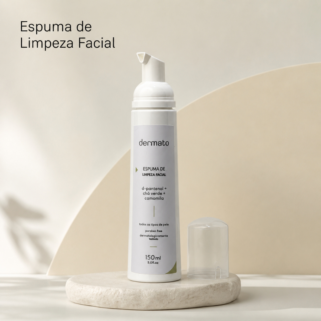 Espuma de Limpeza Facial Dermato 150ml | D-Pantenol, Chá Verde e Camomila | Limpeza Suave para Todos os Tipos de Pele
