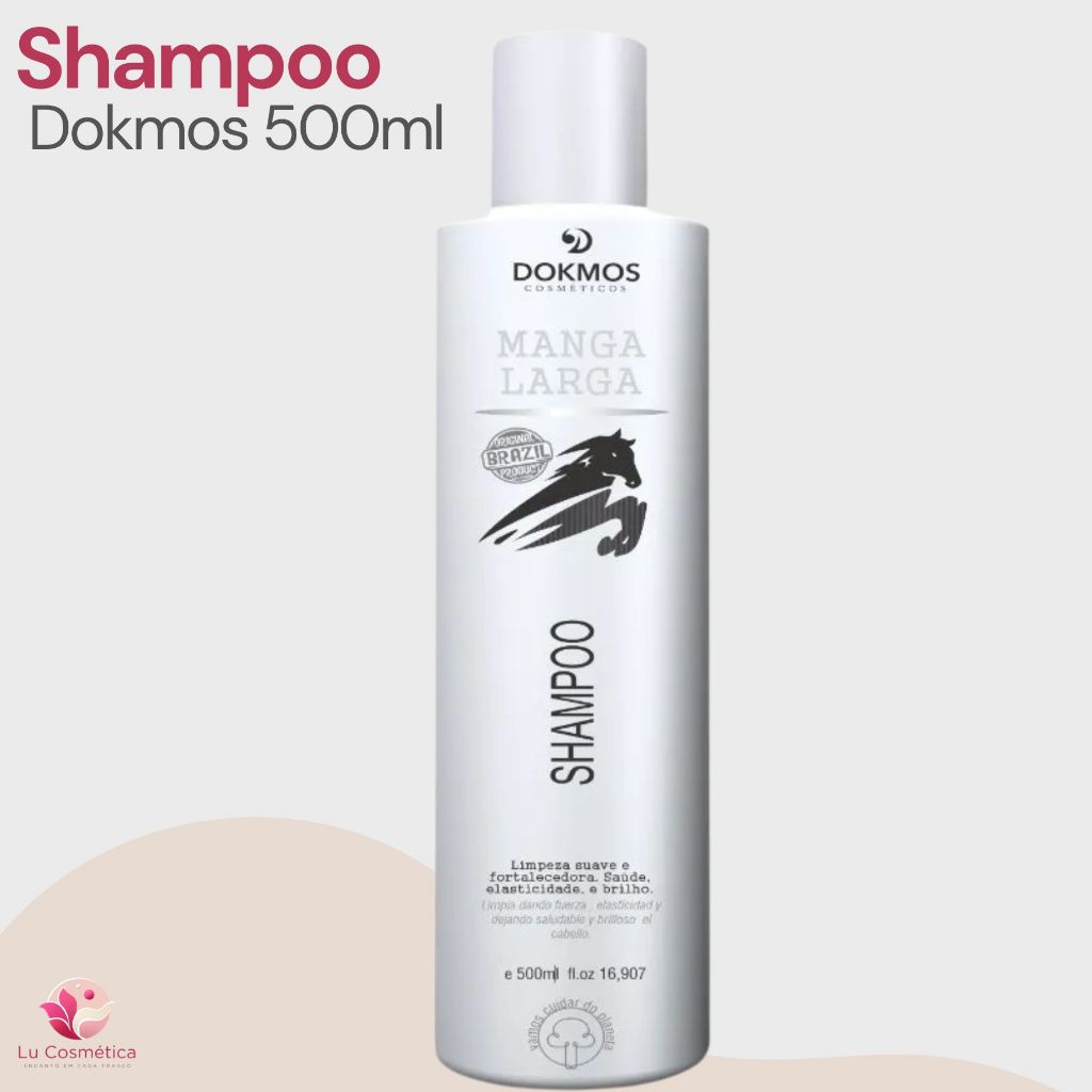 Shampoo Manga Larga Dokmos 500ml  Limpeza Suave  Maciez e Brilho para Todos os Tipos de Cabelo