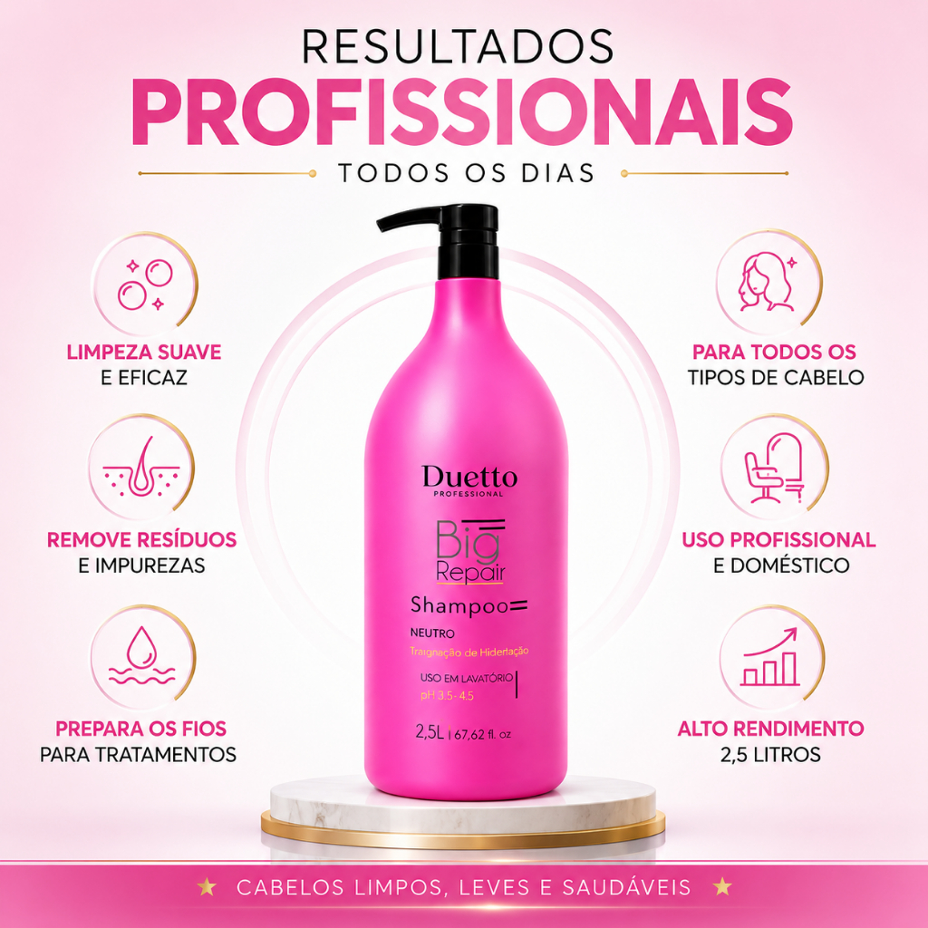 Shampoo Neutro Big Repair Duetto Professional 2,5L Limpeza Suave dos Fios Todos Tipos Cabelos