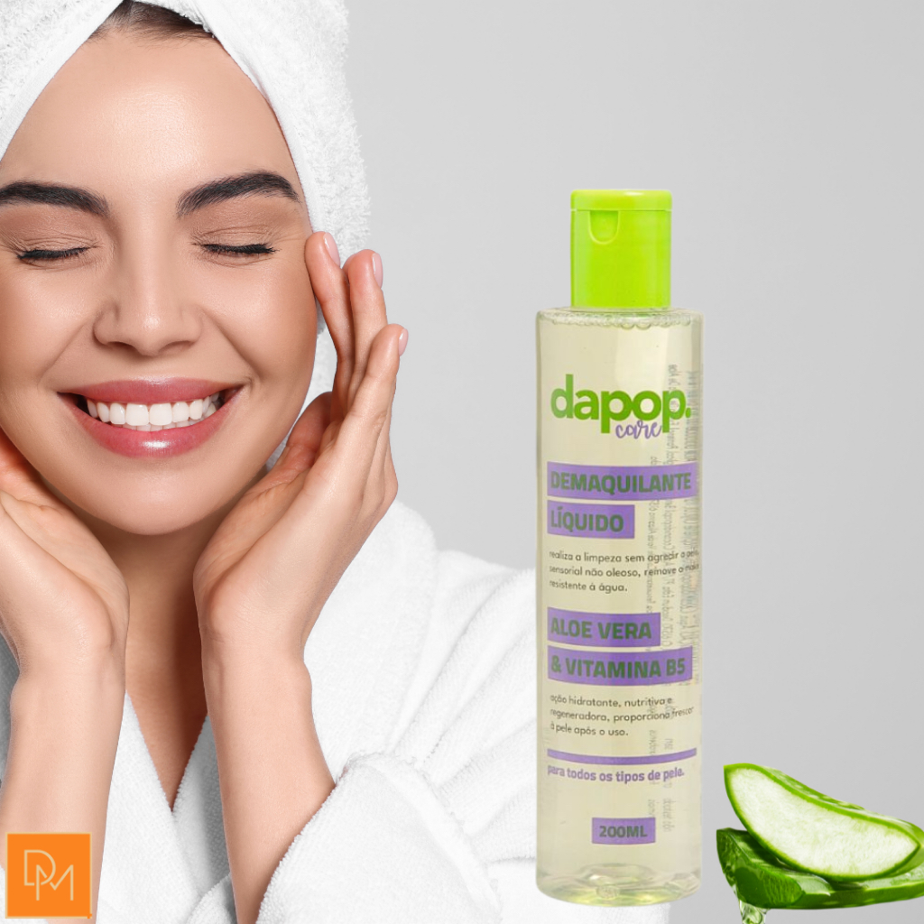 Demaquilante Líquido Dapop com Extrato de Aloe Vera Limpeza Suave e Hidratação para Todos os Tipos de Pele