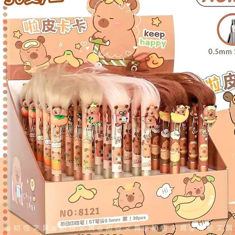 6Support/Set Cute Capybara Ballpoint Pen Cartoon plush toy 0.5Millimeter black ink gel pen Student school office station