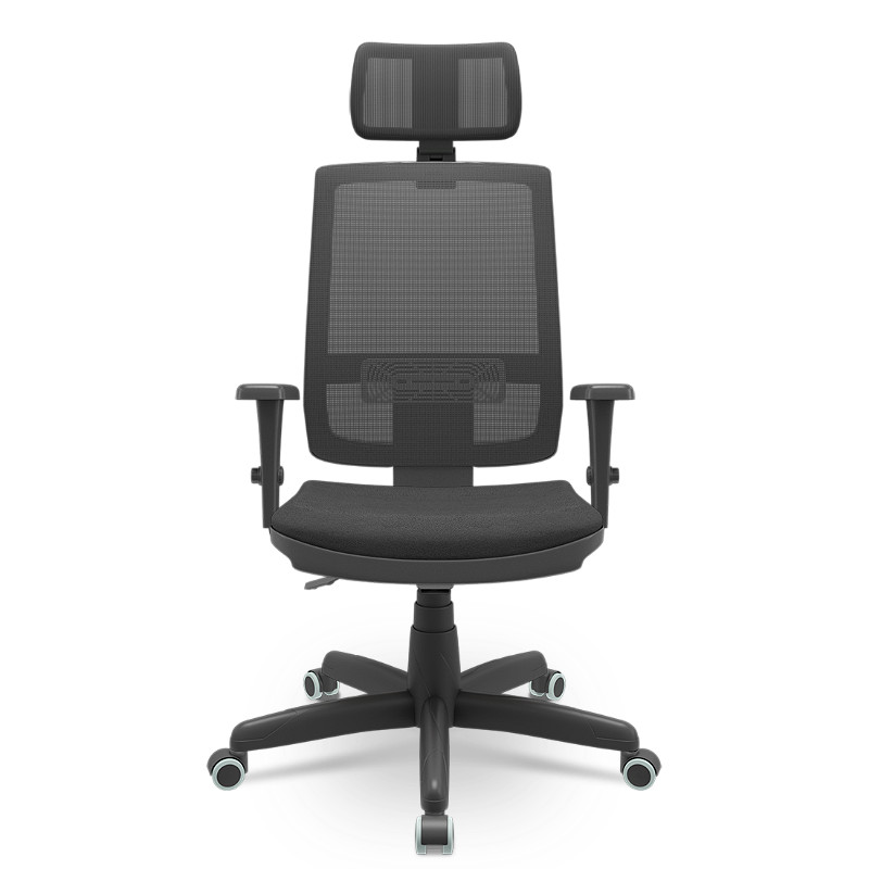 Cadeira Presidente Brizza Tela Back System Assento Crepe com Braço 3d