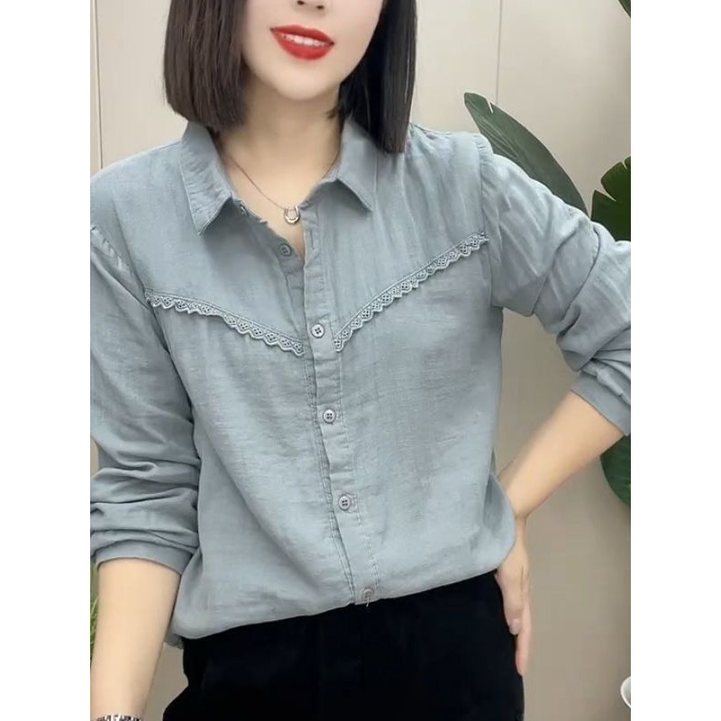 Tamanho grande primavera outono moda all-match renda Design sentido gola POLO camisa de manga comprida solta mais magro