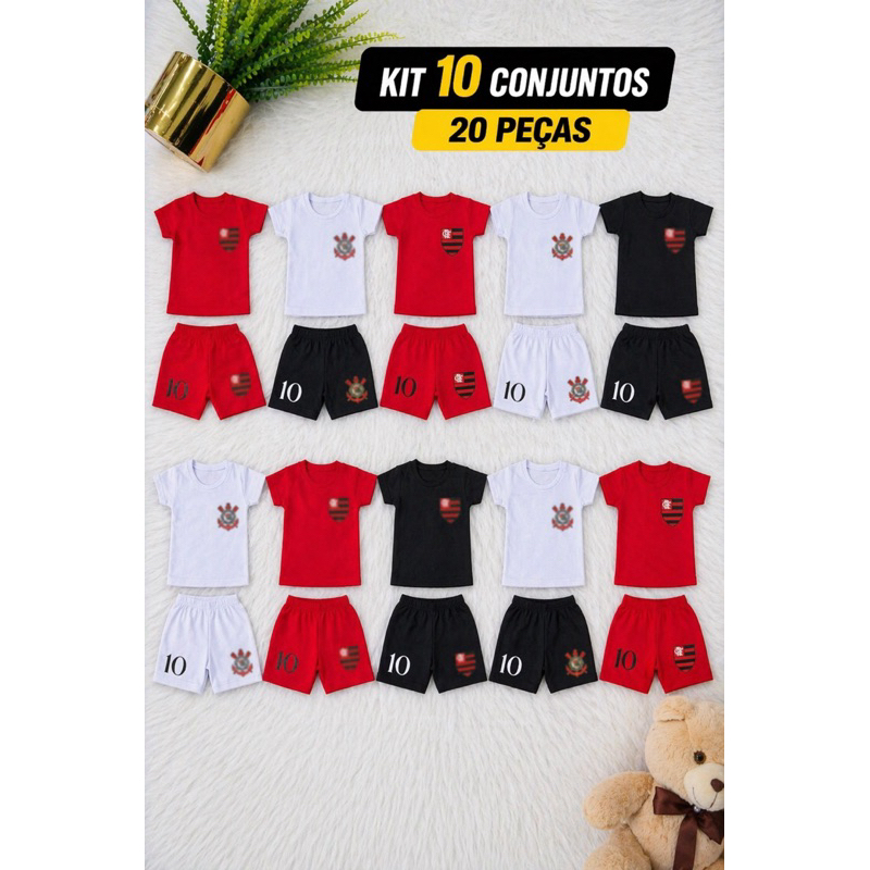 Kit 10 Conjuntos Infantil Time Bebê Atacado 20 Peças Roupa Menino Menina Algodão Conforto Verão