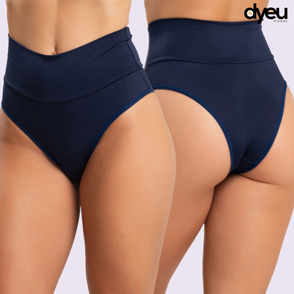 Kit 3 Calcinha Cós Alto Duplo Feminina Atacado Tanga em Microfibra Lisa Conforto Sensual Dyeu Modas
