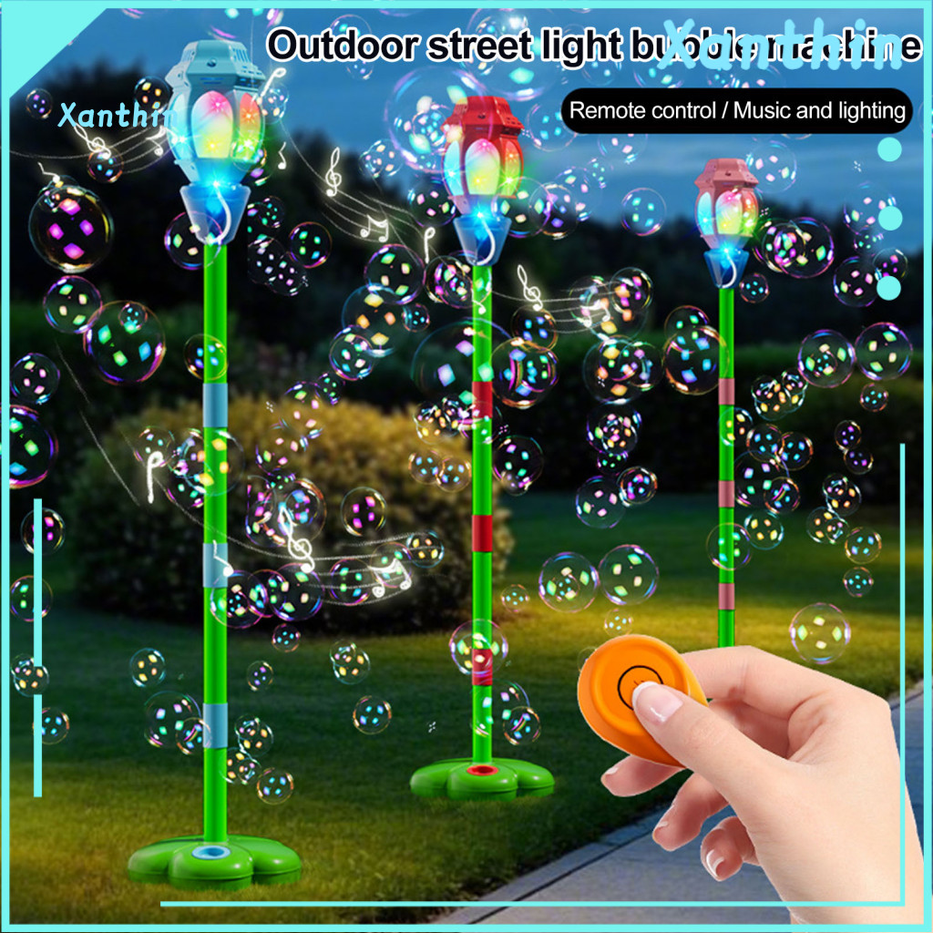 Adjustable Height Bubble Machine Automatic for Kids with Lights Music 17-38 Inch Vertical Tower Stand Hands-free Outdoor
