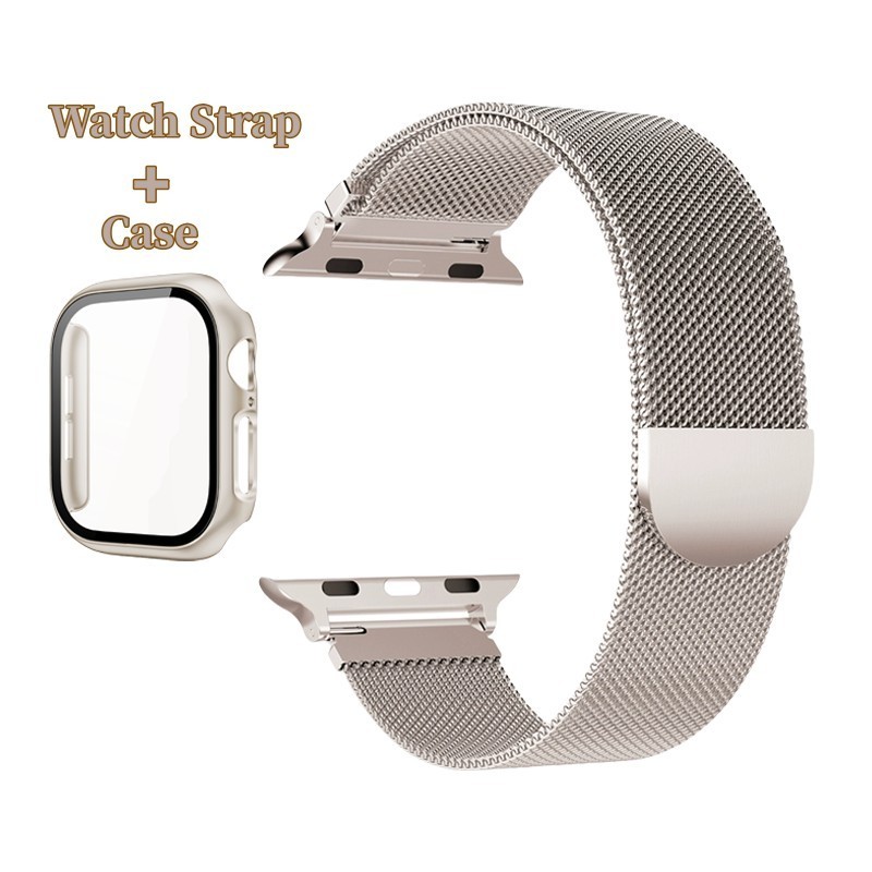 Pulseira De Metal Starlight Milan + Capa Para Apple Watch 46 Mm 42 41 40 44 45 38 49 PC Glass + iWatch Series 11 10 9 8