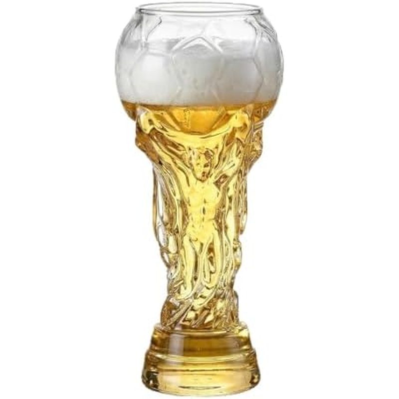 Soccer Glass Beer Mug, 500ml 16oz Football Beer Glass, World Cup Champion Trophy Shaped Beer Tumbler, Party, Watch 2026