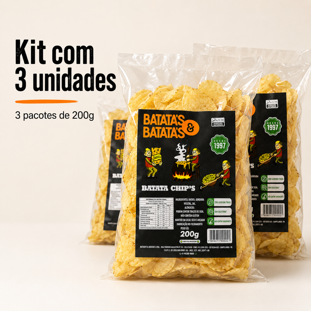 Kit 3 Batata Chips Natural com 3 ingredientes 200g