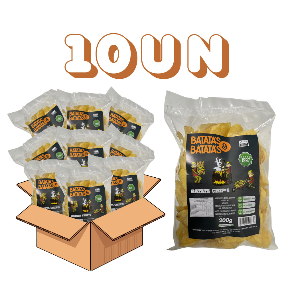 Pack 10 unidades de Batata Chips Natural 200g para lanche