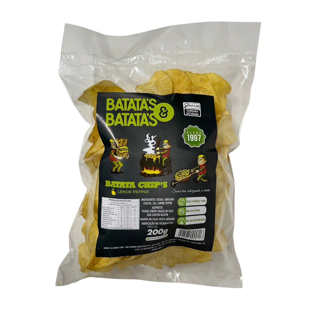 15X Batata Chips Lemon Pepper 200g Tempero Natural