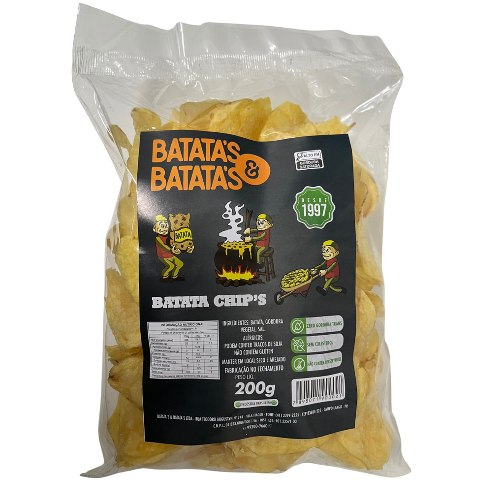 20X Batata Chips Natural 200g  Acompanhamento de Sanduíches