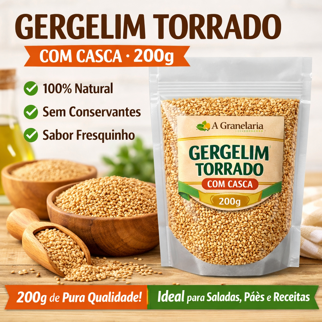 Gergelim Torrado com Casca 200g | Natural | Fresco | A Granelaria