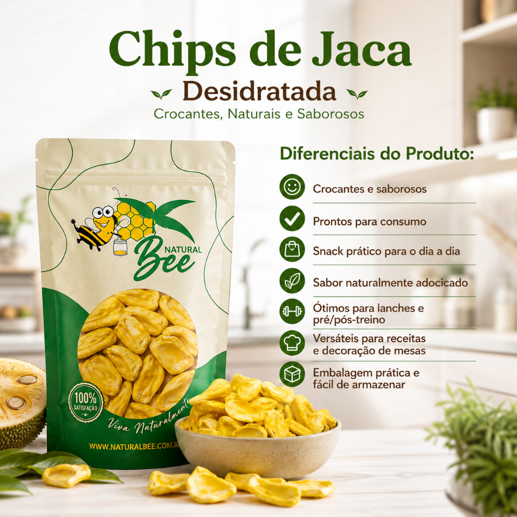 Chips de Jaca 500g ou 200g Crocante Snack Natural Saudável e Saboroso