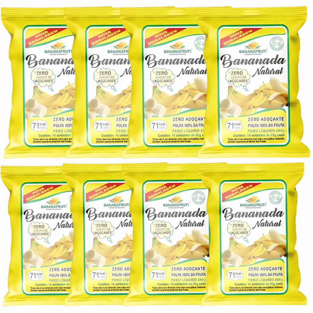 Bananada Natural Bananafruti Zero Açucares 08 pacotes de 200g