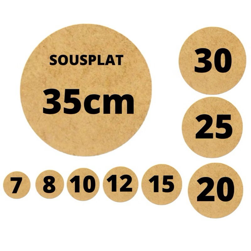 10 un Sousplat Bolachas base tabuleiro MDF Crú Circular Redonda 7cm, 8cm, 9cm, 10cm, 12cm, 15cm, 20cm, 25cm, 30cm, 35cm
