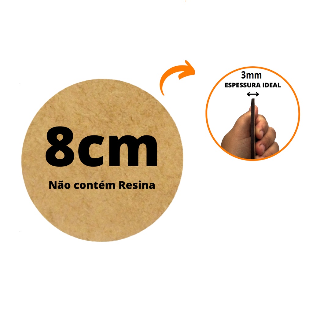 100 Bolacha de mdf Redonda Aplique Circular 8cm MDF cru