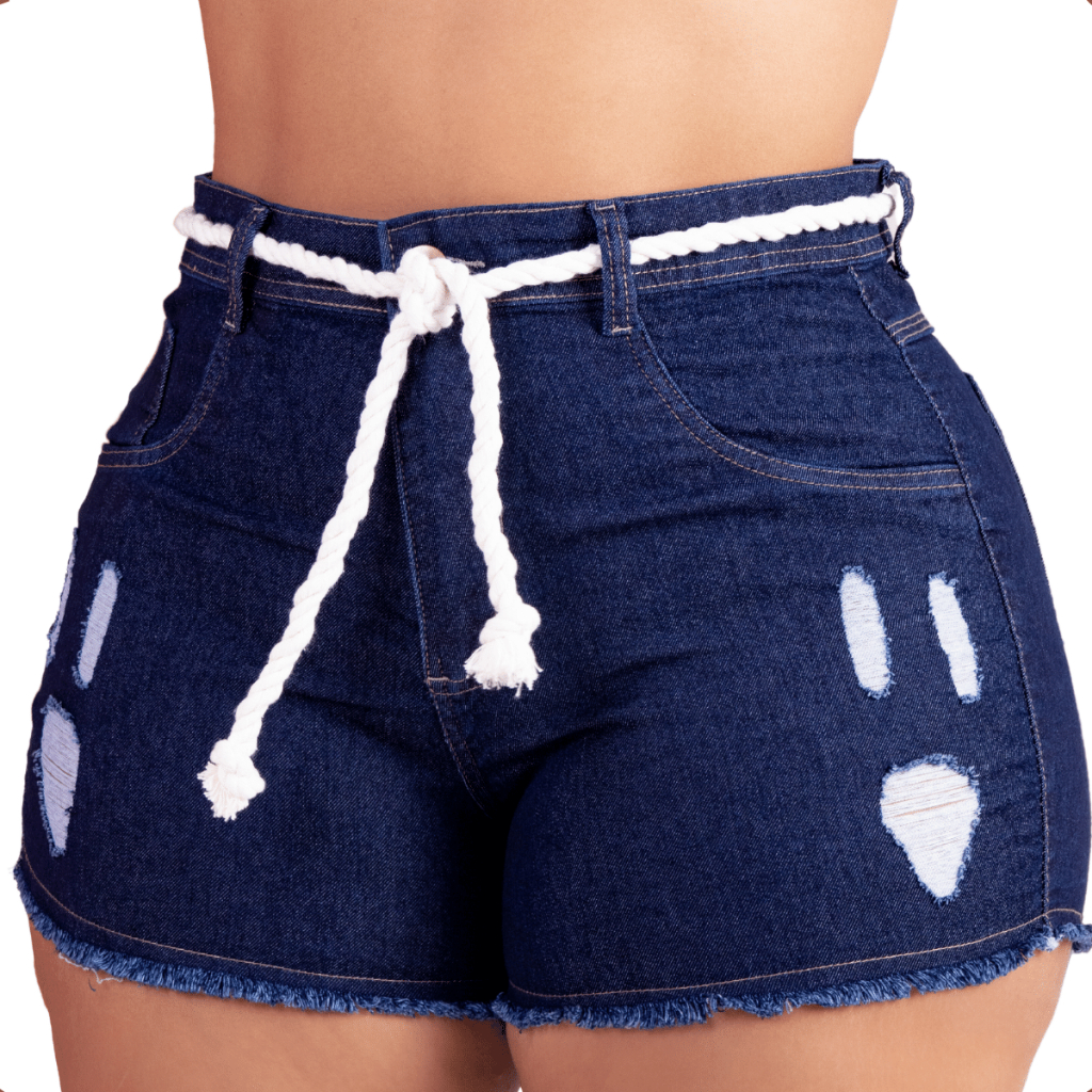 Short Jeans Plus Size Cintura Alta Com Lycra Desfiado Levanta Bumbum Destroyed