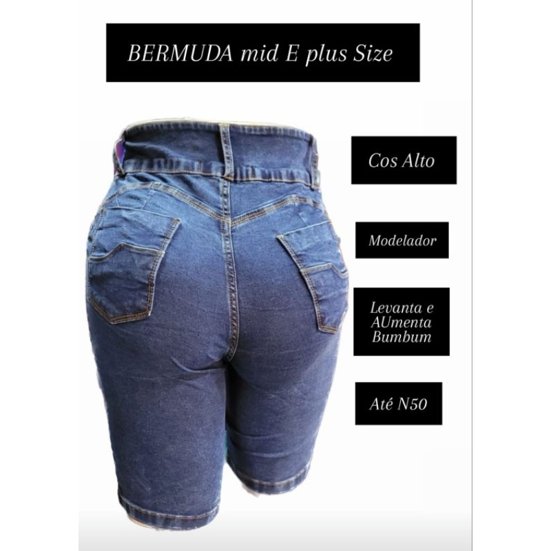 Bermuda Ciclista Plus Size Feminina Exg Elastano Cos modelador Costura Levanta Bumbum