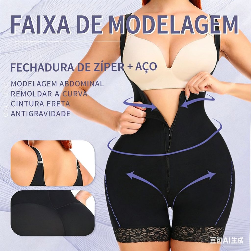 Body Modelador Push Up Sem Costura Abdômen Chapado Levanta Bumbum Ajustável Plus Size