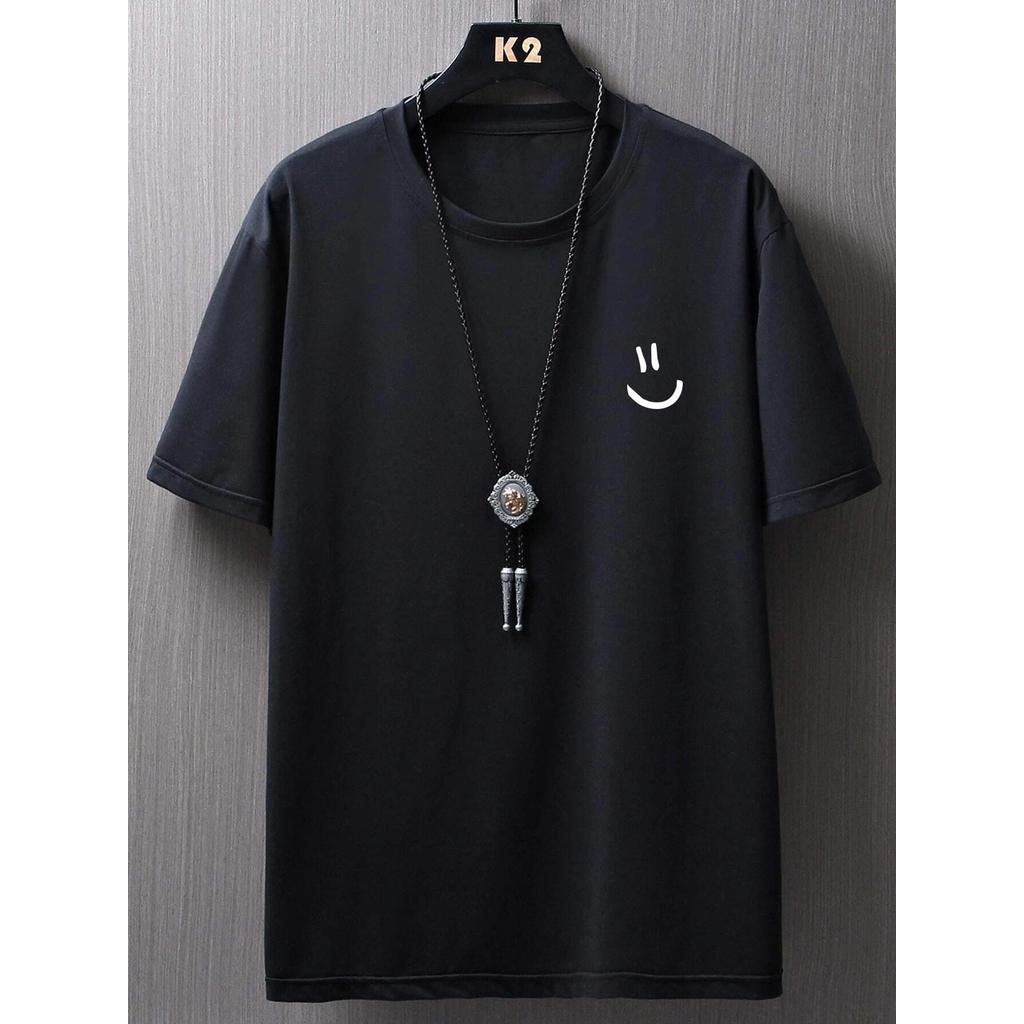 Camiseta Masculina Streetwear Algodão Penteado Infantil Adulto Plus Size Estampa Sorriso Mini Sad moda Carinha Feliz
