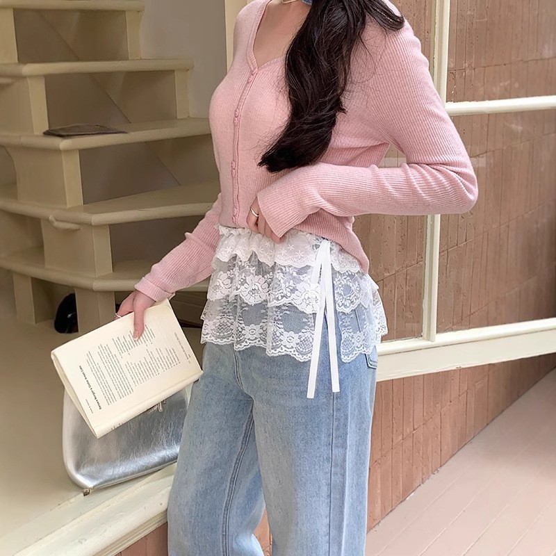 Y2K Streetwear Mini Renda-Babados Flor Bordado Para Saias Jeans Decoração