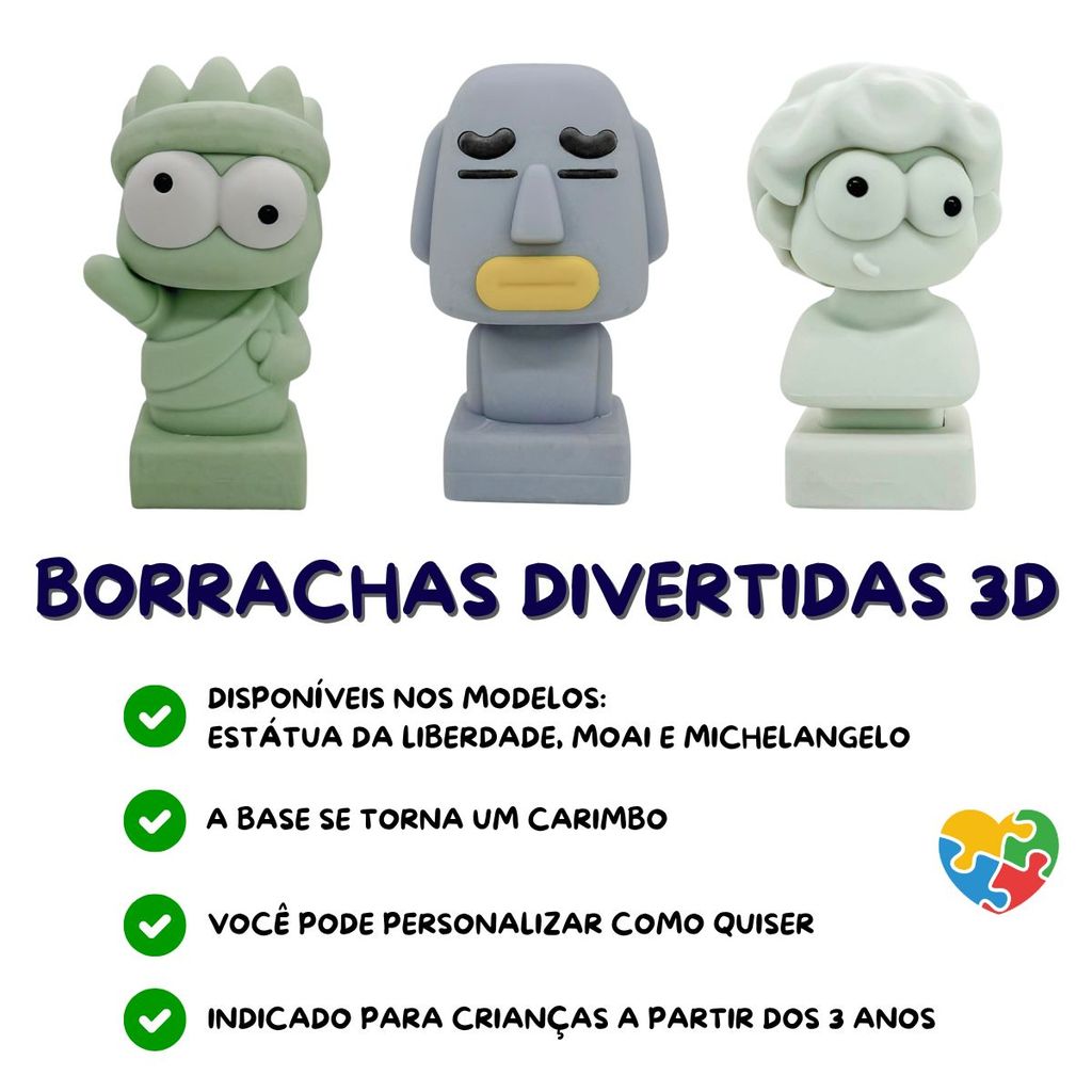 Borrachas Divertidas Estátuas com Carimbo 3D Container Creative Dermiwil