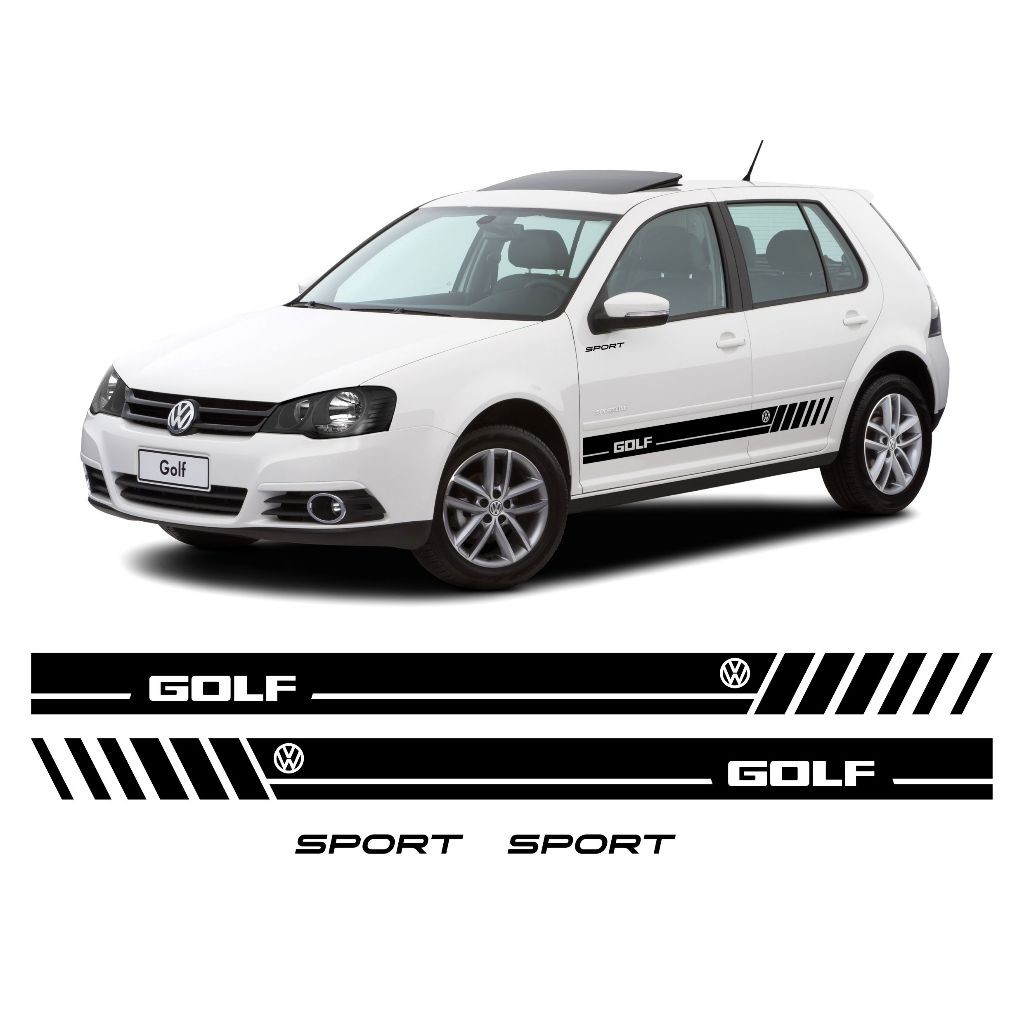 Kit 4 Adesivos Faixa Lateral Golf Sport Gti Acessório Carro Personalizado Preto Brilho Vw50
