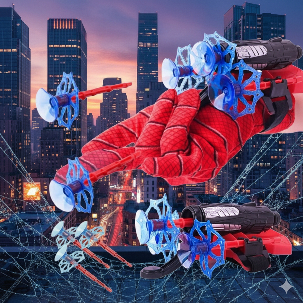 Luva Lançadora de Teia Homem Aranha Spider Men Brinquedo Infantil Herói Lança Dado Linha Automatico