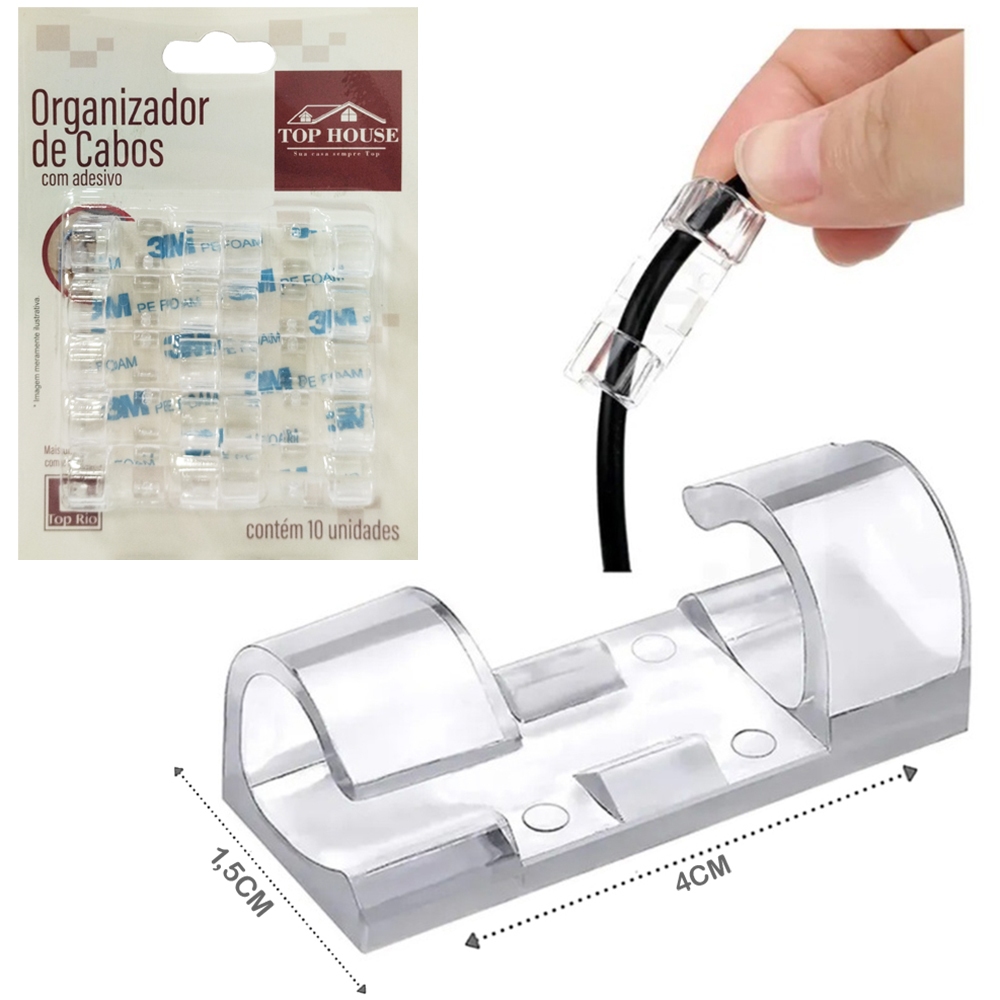 ORGANIZADOR DE FIOS / CABOS DE ACRILICO AUTOADESIVO COM 10 PECAS 4X1,5CM Código 1943508