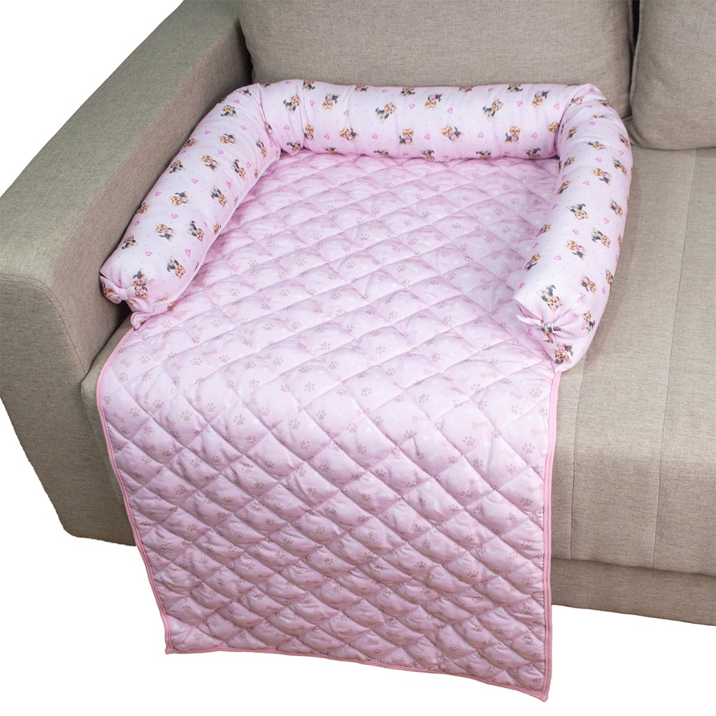 Caminha Protetor de Sofá Pet Estampa Yorkshire Rosa Pequenas Com Zíper Reforçado Premium Luxo