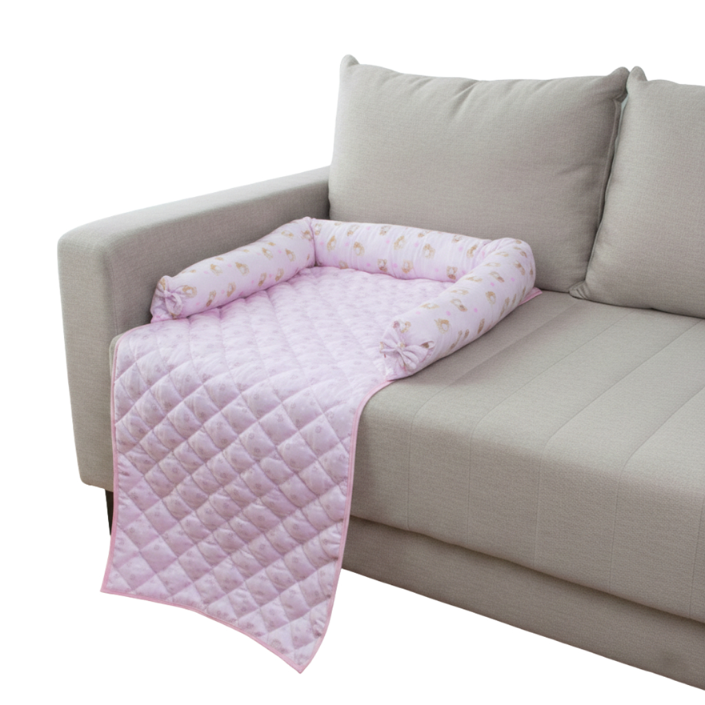 Protetor de Sofá Pet Estampa Spitz Rosa com Zíper Reforçado para Cães Raças Pequenas Macia Premium