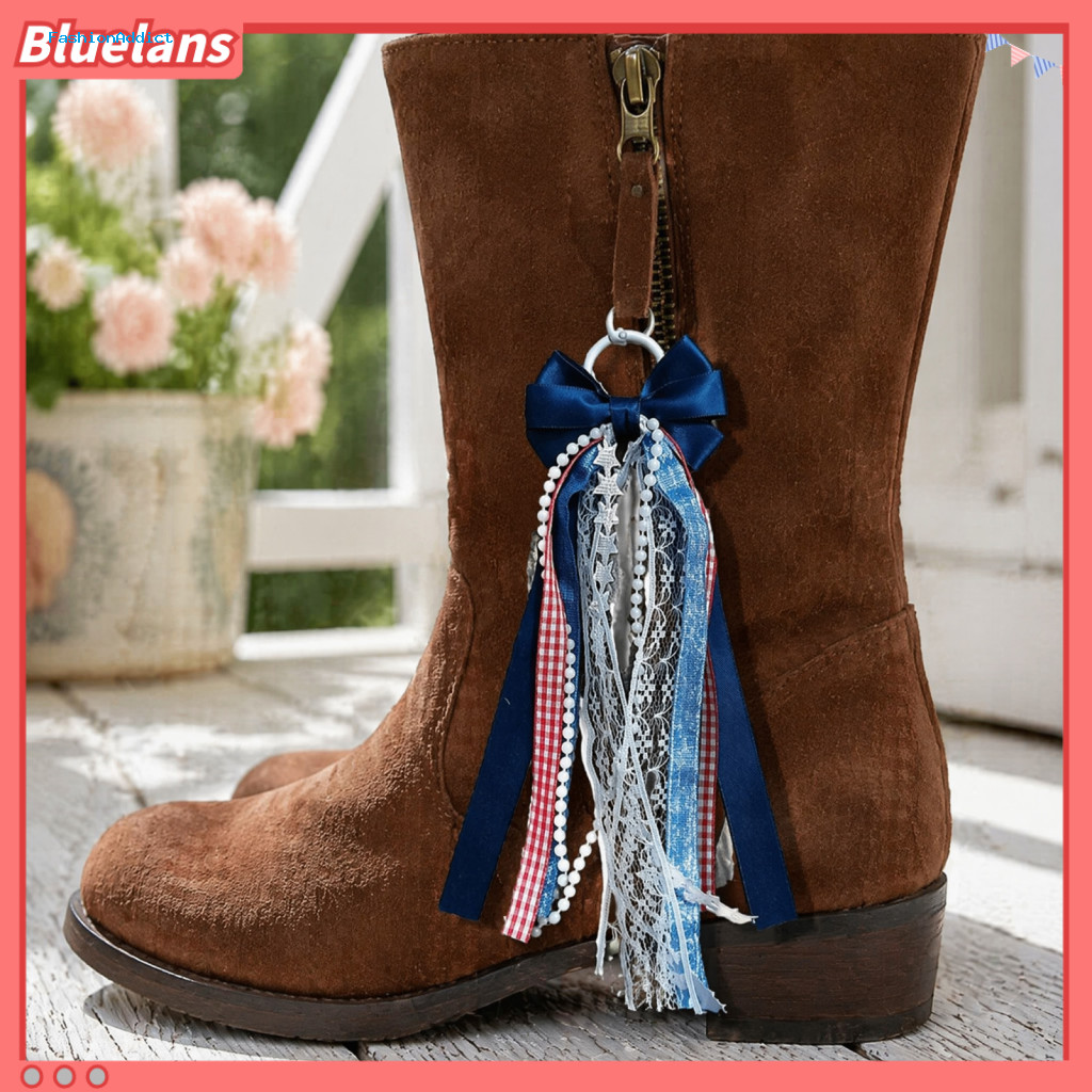 Cowgirl Boot Decoration Decor Accessories 1 Pair Satin Ribbon Bow Charms with Faux Pearl Star Chain Decorative for Women