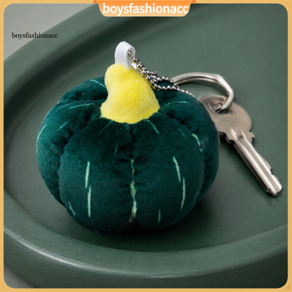 Halloween Plush Pumpkin Keychain Soft Stuffed Ornament with Metal Bead Chain Cute Decorative Bag Charm for Women Men Kid